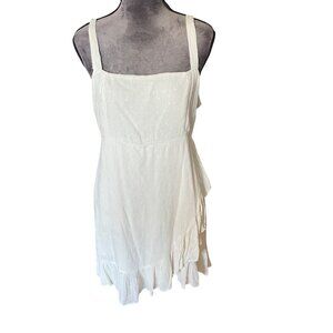 ONeill Womens White Textured Sleeveless Mini Dress With Ruffle Hem & Adjustable